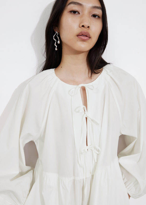 & Other Stories Tiered Tie-detail Midi Dress White