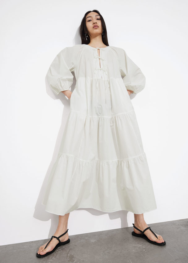 & Other Stories Tiered Tie-detail Midi Dress White