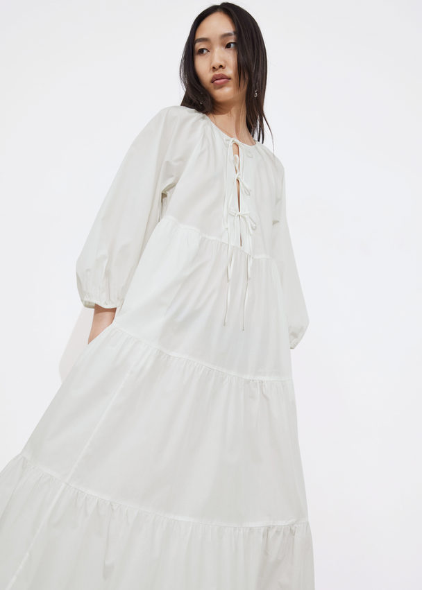 & Other Stories Tiered Tie-detail Midi Dress White