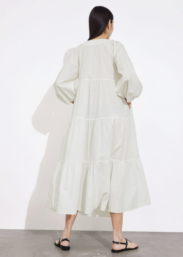 & Other Stories Tiered Tie-detail Midi Dress White