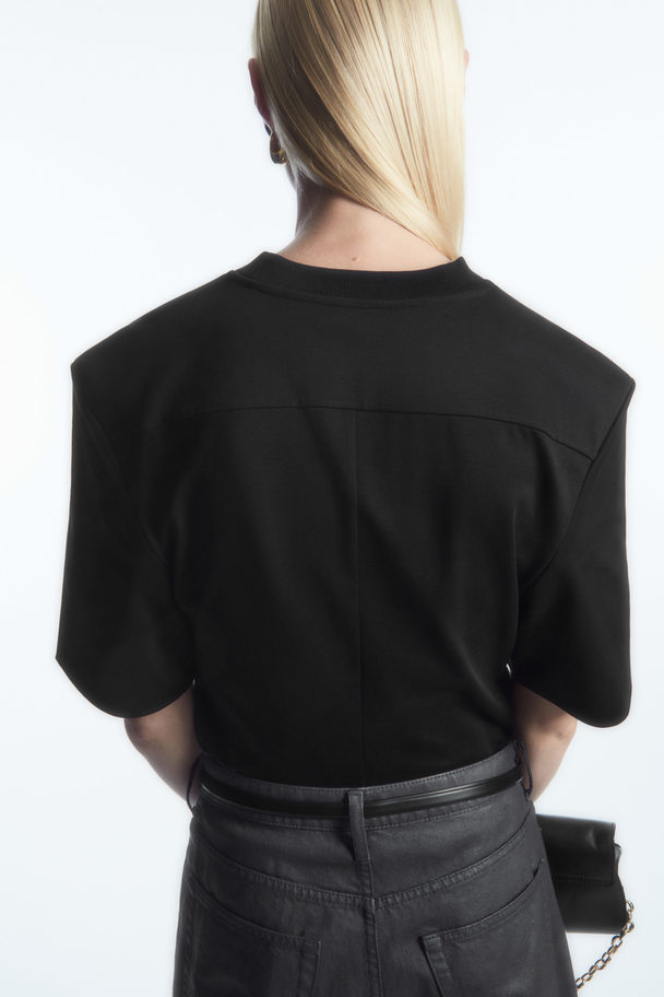 COS Power-shoulder Waisted T-shirt Black