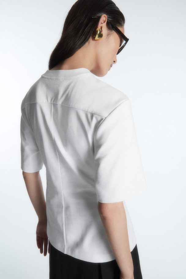 COS Power-shoulder Waisted T-shirt White