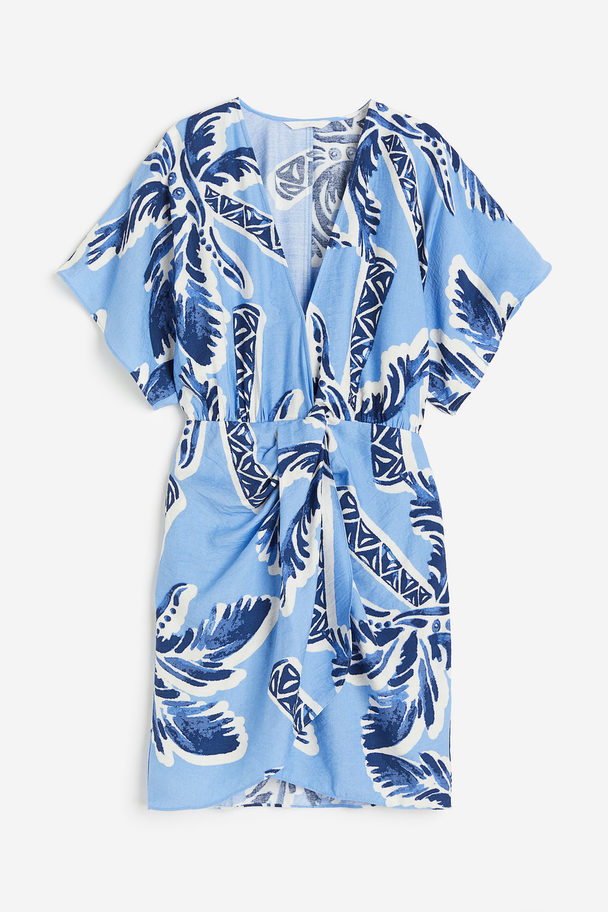 H&M V-neck Dress Light Blue/palm Trees