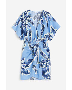 Kleid mit V-Ausschnitt Hellblau/Palmen