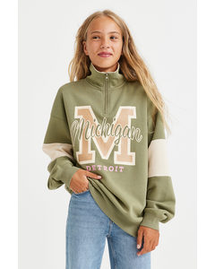 Oversized Zip-top Sweatshirt Khaki Green/michigan