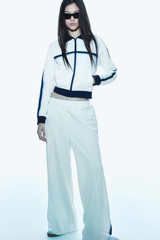H&M Side-striped Track Pants White/navy Blue