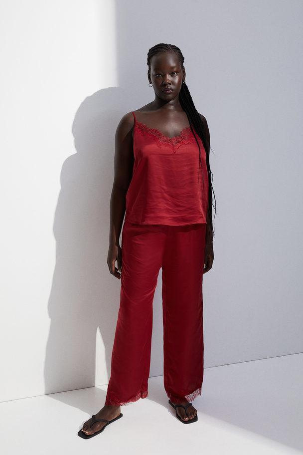 H&M Pyjamas Med Topp Og Bukse Mørk Rød