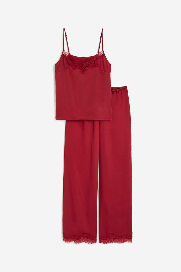 H&M Pyjama Cami Top And Bottoms Dark Red