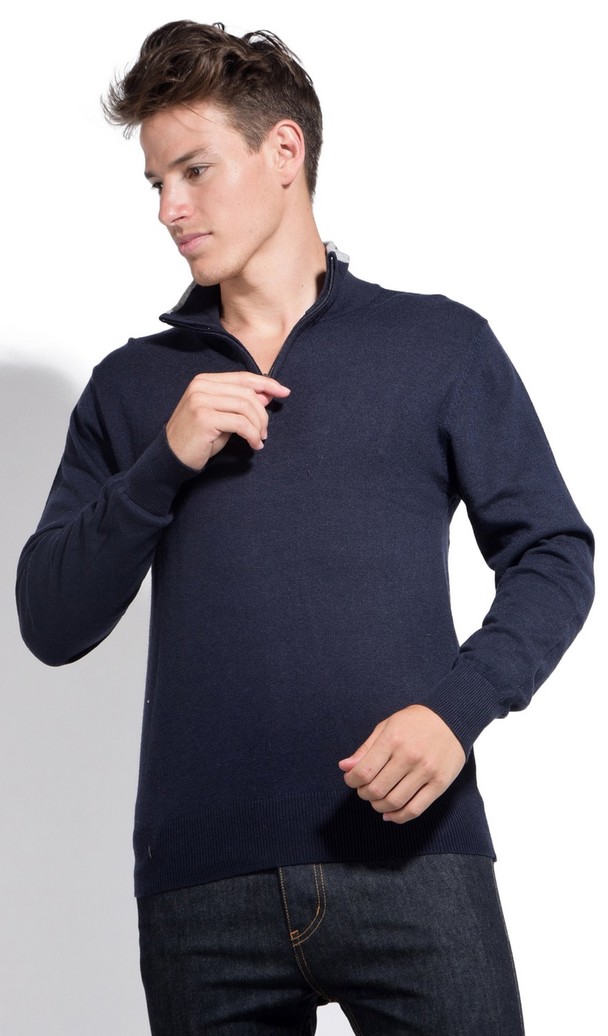William de Faye Half-zipped Collar Sweater With Bi-colored Collar Edge