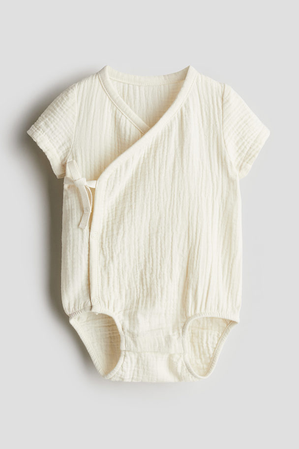 H&M Cotton Muslin Wrapover Bodysuit Cream