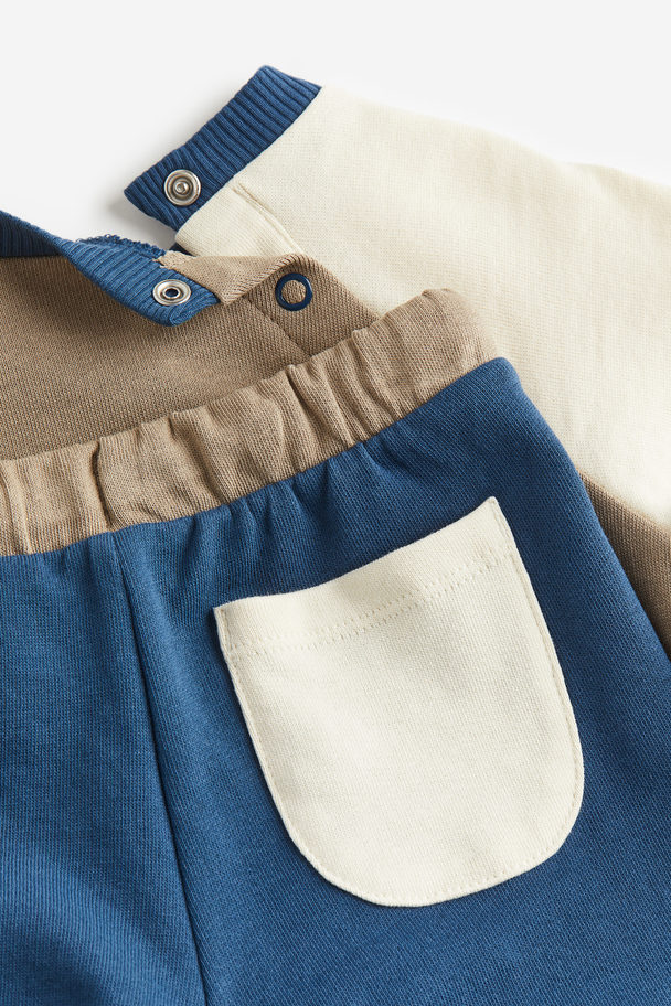 H&M 2-teiliges Sweatshirt-Set Beige/Colourblocking