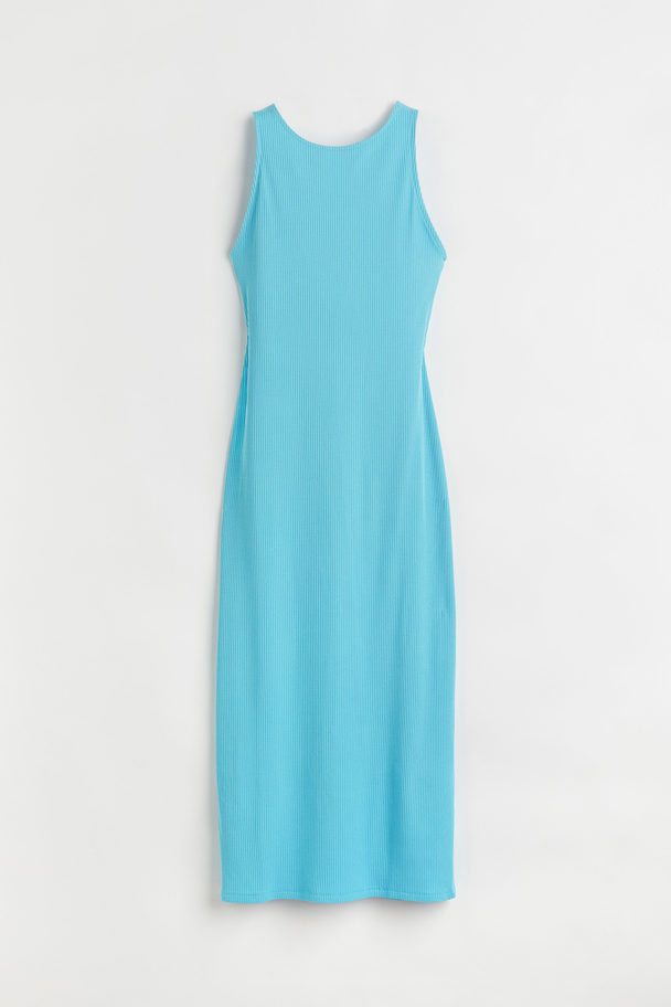 H&M Ribbed Dress Light Turquoise
