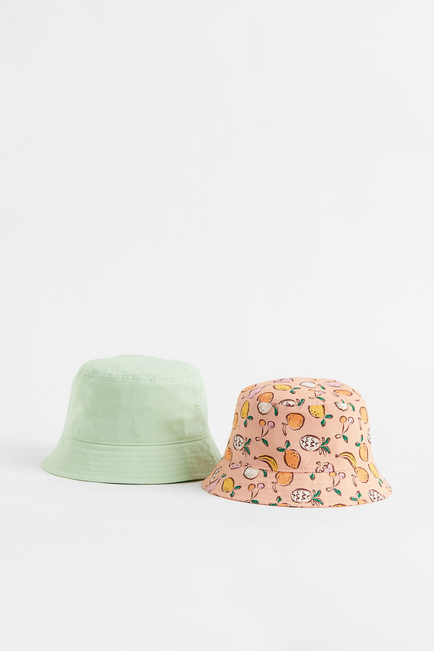 H&M 2-pack Cotton Twill Bucket Hats Mint Green/fruit
