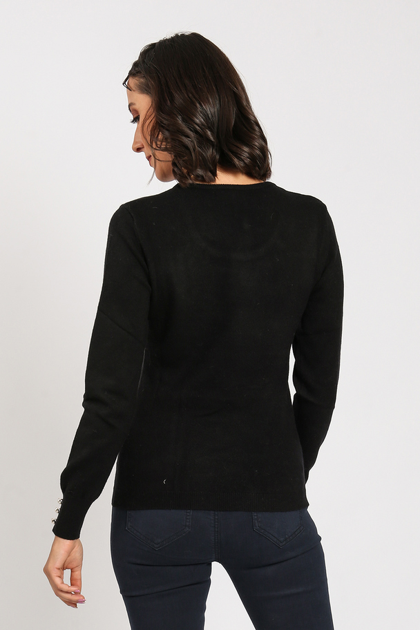 William de Faye Round Neck Sweater With Pearl Buttons On Sleeves