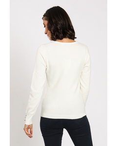 Round Neck Sweater With Pearl Buttons On Sleeves