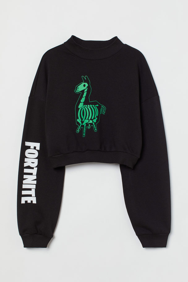 H&M High-collar Sweatshirt Black/fortnite