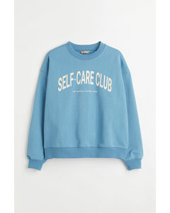 Sweatshirt Med Tryk Blå/self-care Club
