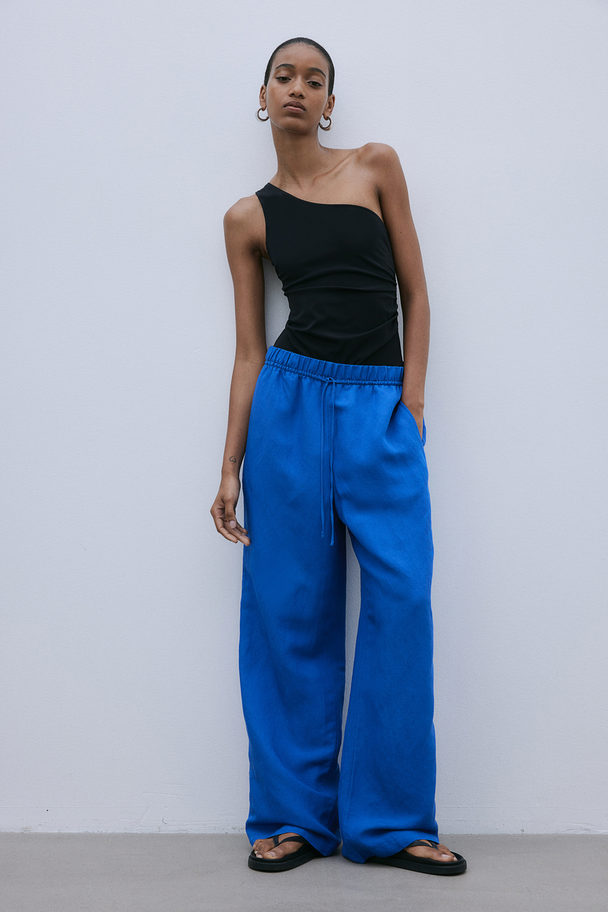 H&M Linen-blend Pull-on Trousers Blue