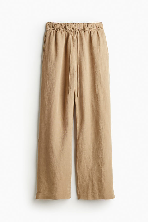 H&M Linen-blend Pull-on Trousers Beige