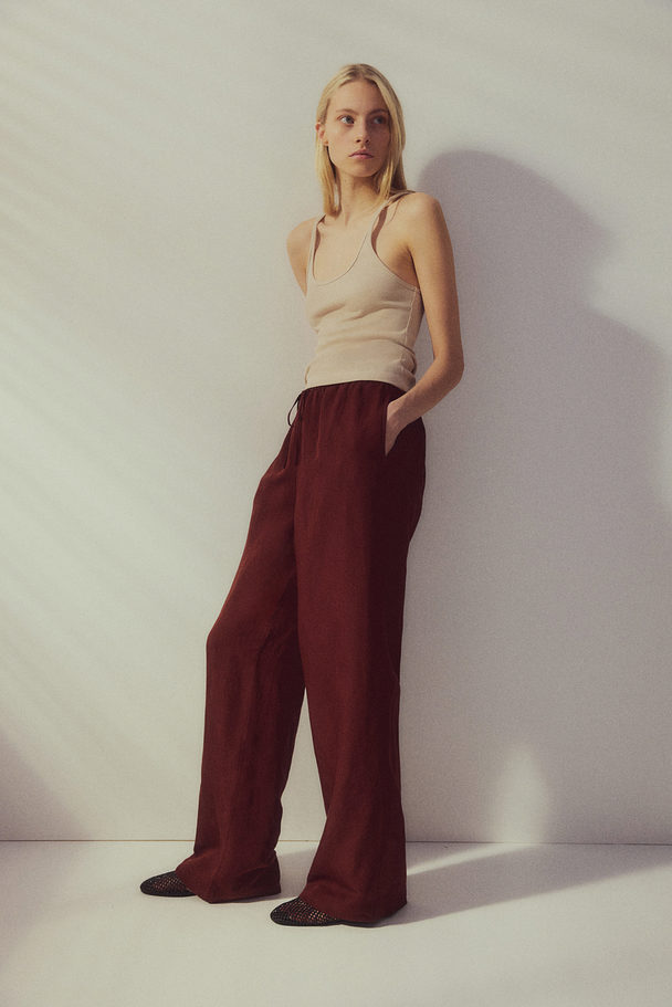 H&M Linen-blend Pull-on Trousers Rust Red