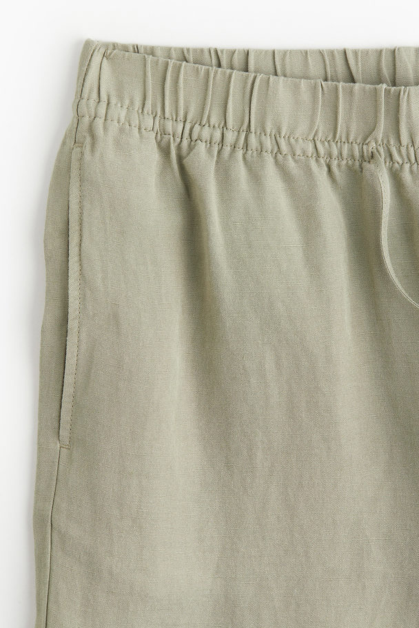 H&M Linen-blend Pull-on Trousers Light Khaki Green