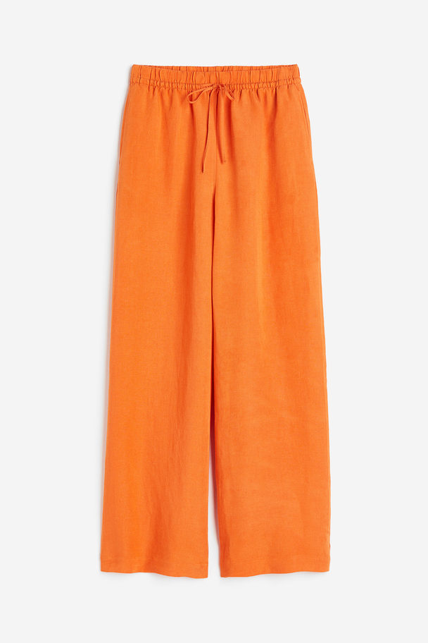 H&M Pull-on Broek Van Linnenmix Oranje