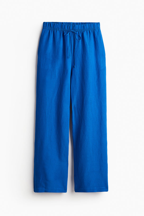 H&M Linen-blend Pull-on Trousers Blue