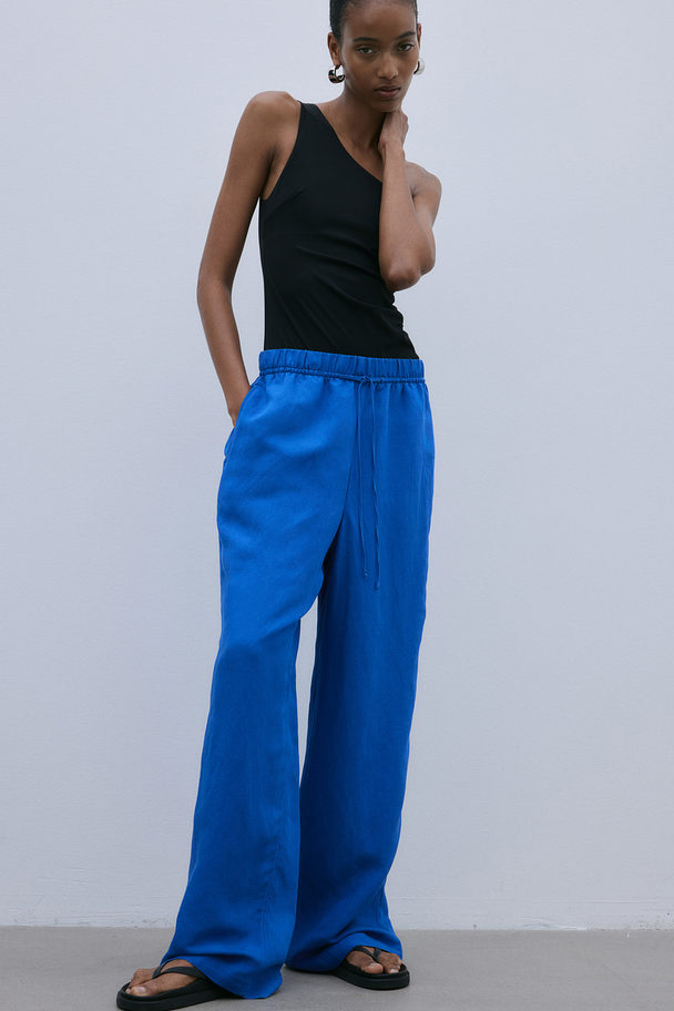 H&M Linen-blend Pull-on Trousers Blue