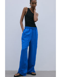 Linen-blend Pull-on Trousers Blue