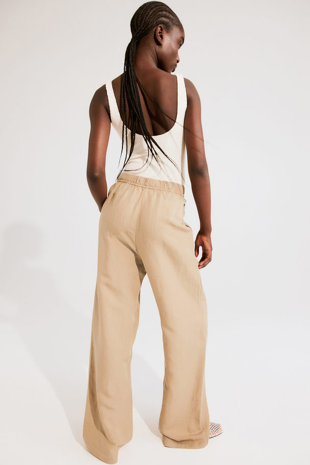 H&M Linen-blend Pull-on Trousers Beige