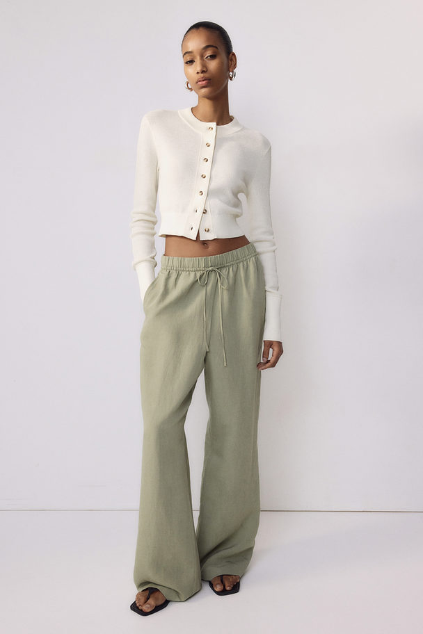 H&M Linen-blend Pull-on Trousers Light Khaki Green