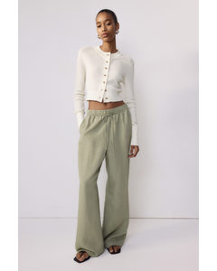 Linen-blend Pull-on Trousers Light Khaki Green