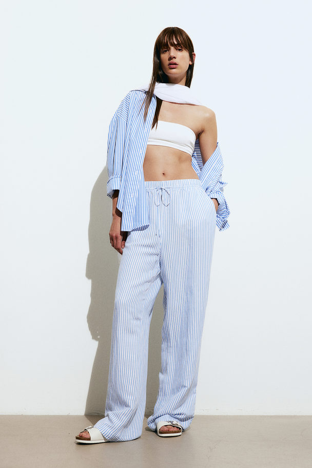 H&M Linen-blend Pull-on Trousers White/blue Striped