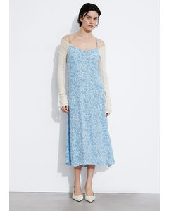Midi-jurk Met V-hals En Smalle Bandjes Vaalblauw Met Bloemenprint