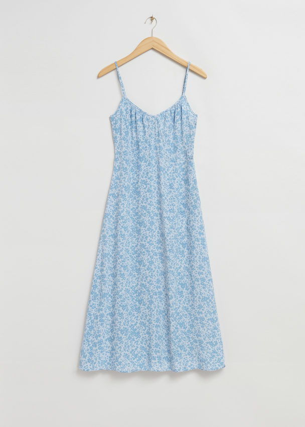 & Other Stories V-neck Strappy Midi Dress Dusty Blue Floral Print