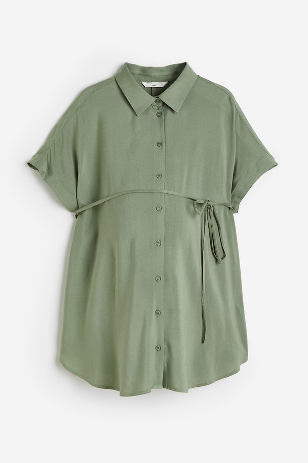 H&M Mama Bluse Med Knytebelte Kakigrønn