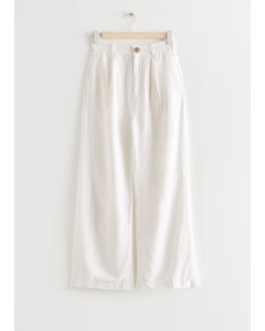 High-waist Linen Trousers White