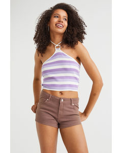 Low-waisted Twill Shorts Brown