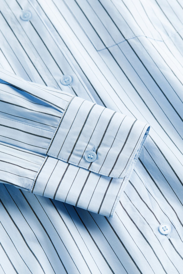 H&M Cotton Shirt Light Blue/striped