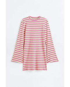 Trumpet-sleeved Jersey Dress Pink/striped