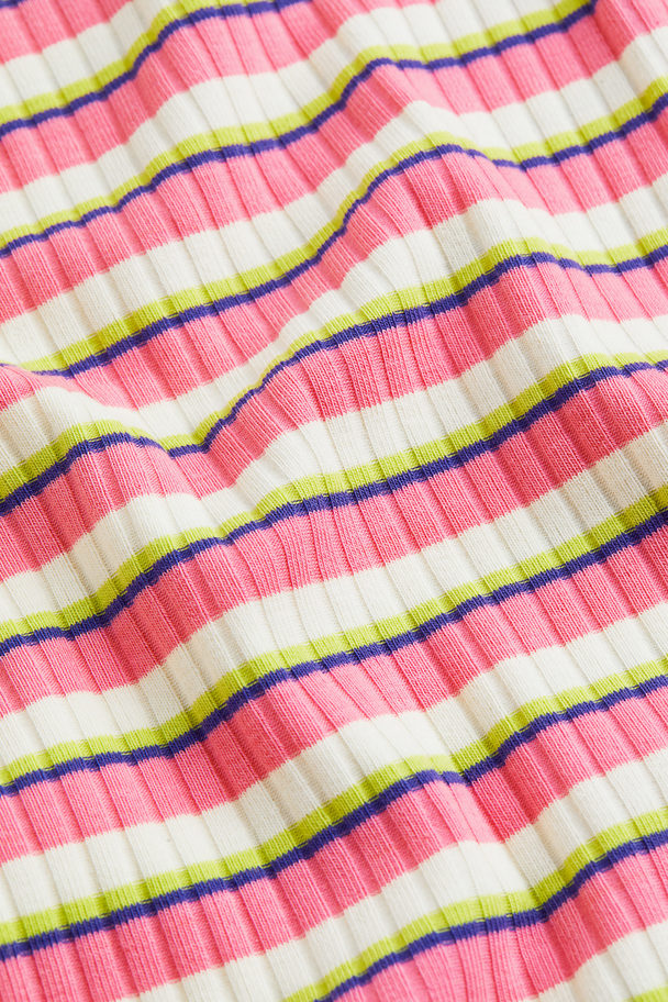 H&M Trumpet-sleeved Jersey Dress Pink/striped