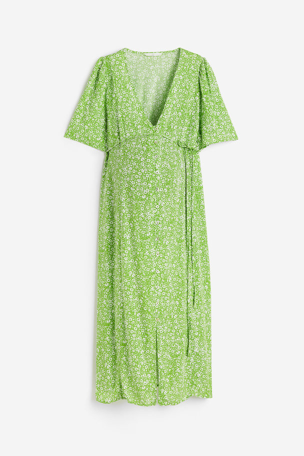 H&M MAMA Kleid mit V-Ausschnitt Grün/Geblümt