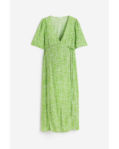 MAMA Kleid mit V-Ausschnitt Grün/Geblümt