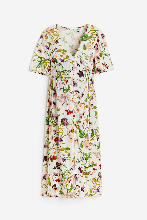 H&M MAMA Kleid mit V-Ausschnitt Cremefarben/Geblümt