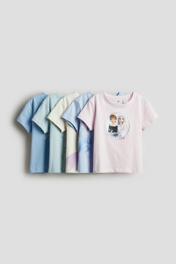 H&M 5-pack Printed Jersey Tops Light Pink/frozen