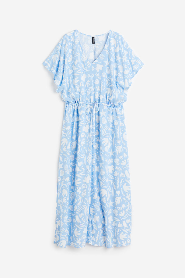 H&M Drawstring-detail Dress Light Blue/patterned