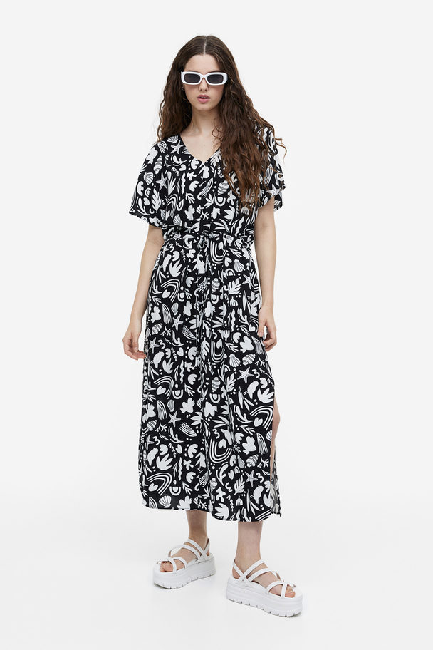 H&M Drawstring-detail Dress Black/patterned