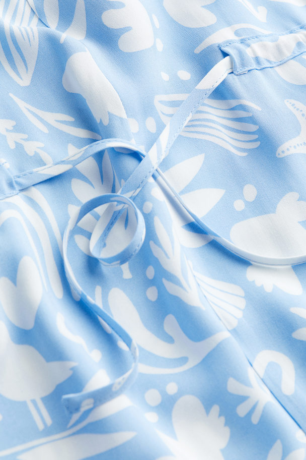 H&M Drawstring-detail Dress Light Blue/patterned