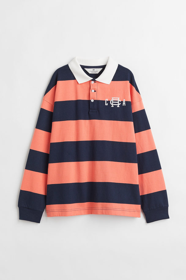 H&M Rugbyshirt aus Baumwolle Orange/Marineblau