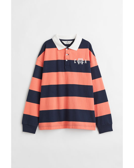 H&M Cotton Rugby Shirt Orange/navy Blue